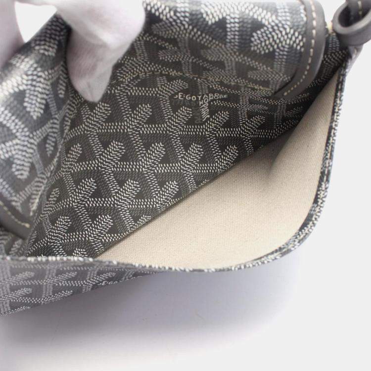 Pre Owned Goyard Plume Pouch Grey White Coated Canvas Leather  Wallet 