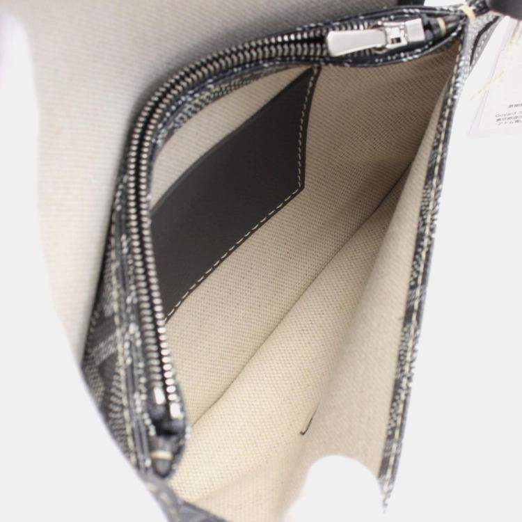 Pre Owned Goyard Plume Pouch Grey White Coated Canvas Leather  Wallet 