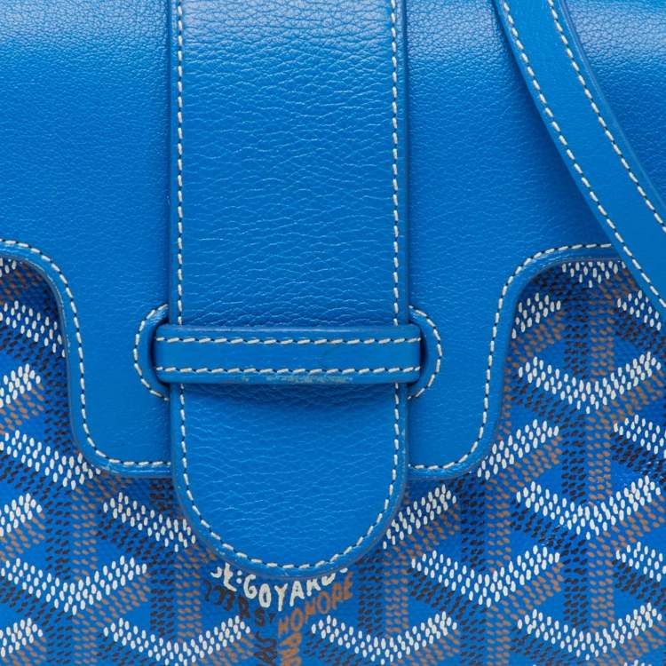 Pre Owned Goyard Blue Goyardine Coated Canvas And Leather Mini Saigon Top Handle Bag