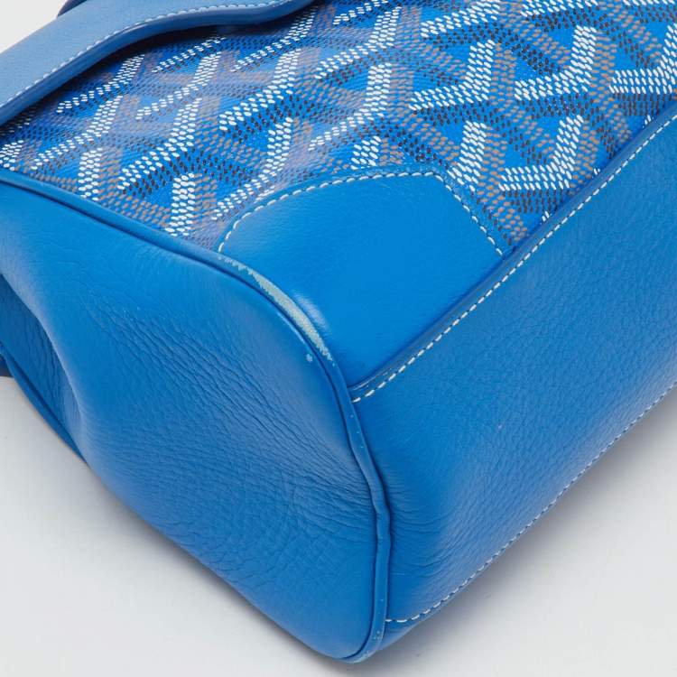 Pre Owned Goyard Blue Goyardine Coated Canvas And Leather Mini Saigon Top Handle Bag