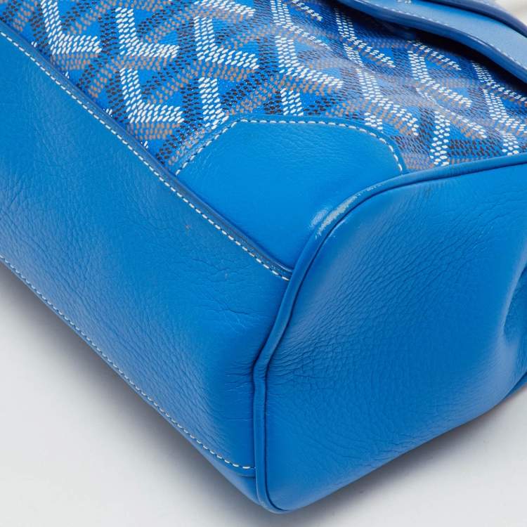 Pre Owned Goyard Blue Goyardine Coated Canvas And Leather Mini Saigon Top Handle Bag