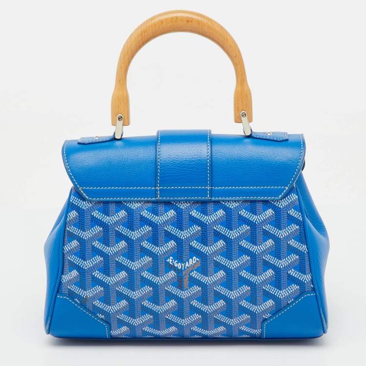 Pre Owned Goyard Blue Goyardine Coated Canvas And Leather Mini Saigon Top Handle Bag
