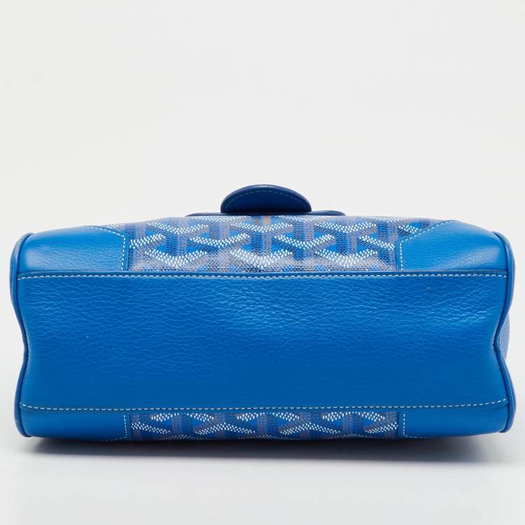 Pre Owned Goyard Blue Goyardine Coated Canvas And Leather Mini Saigon Top Handle Bag