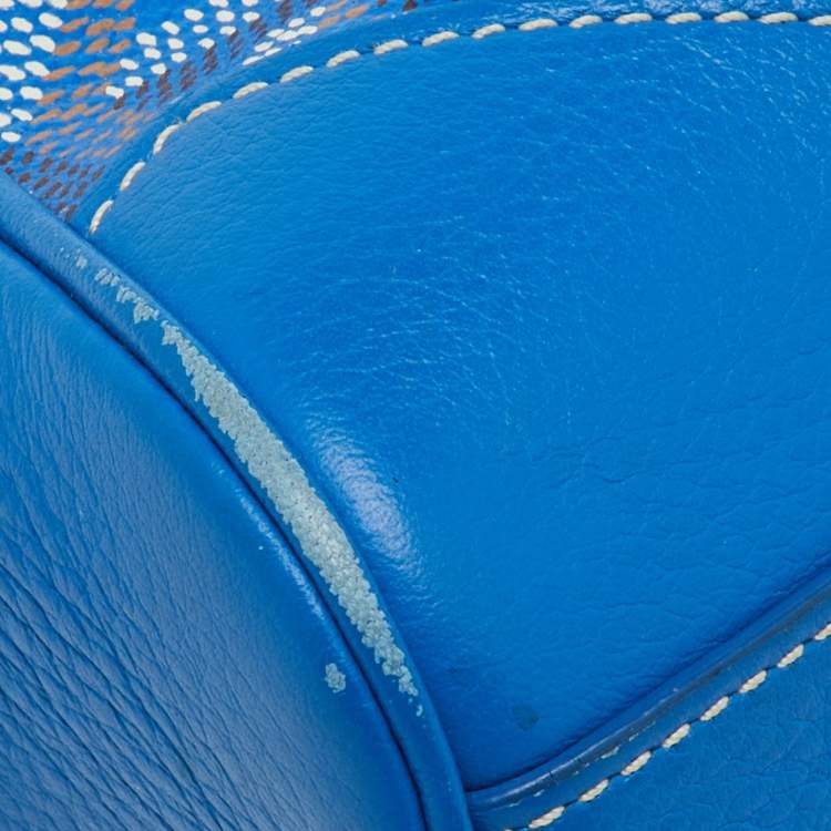 Pre Owned Goyard Blue Goyardine Coated Canvas And Leather Mini Saigon Top Handle Bag