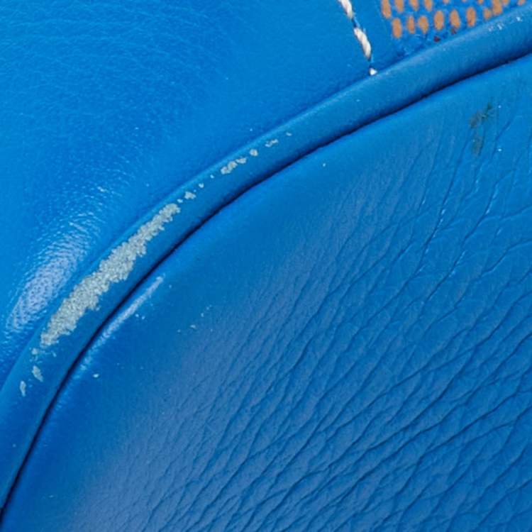 Pre Owned Goyard Blue Goyardine Coated Canvas And Leather Mini Saigon Top Handle Bag