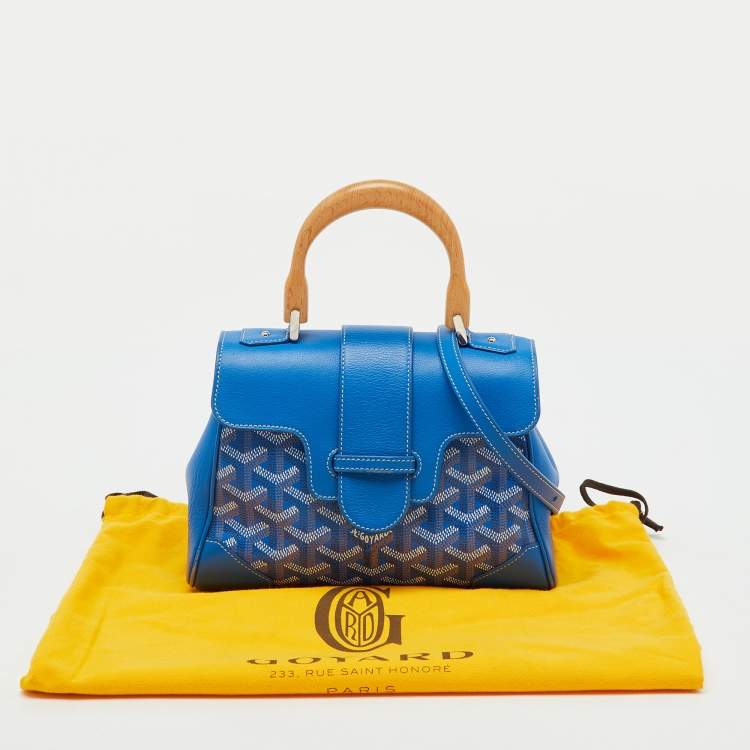 Pre Owned Goyard Blue Goyardine Coated Canvas And Leather Mini Saigon Top Handle Bag