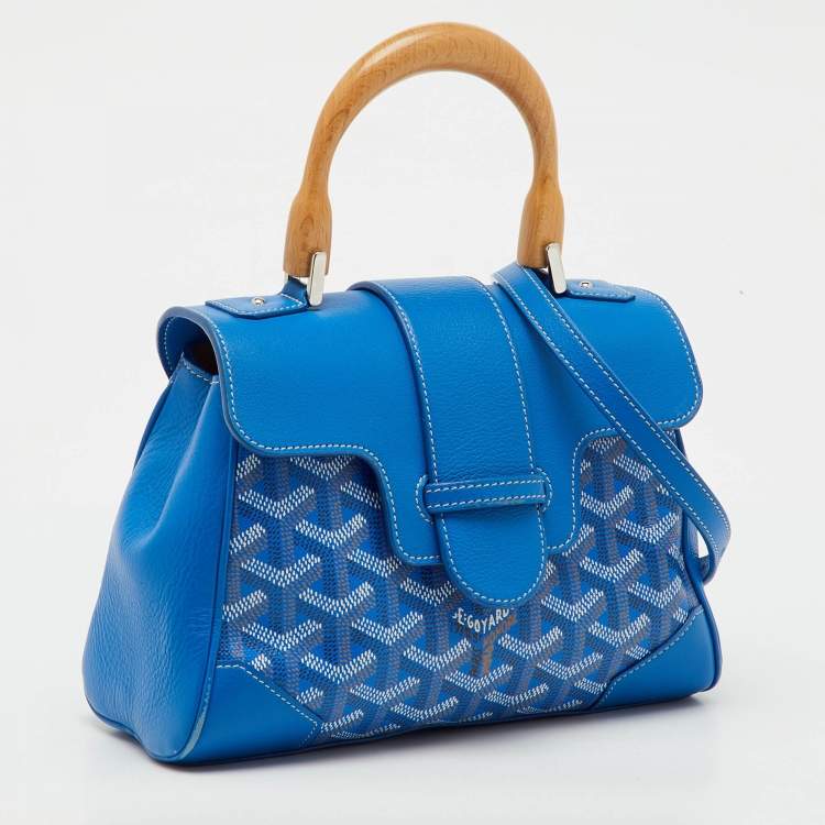 Pre Owned Goyard Blue Goyardine Coated Canvas And Leather Mini Saigon Top Handle Bag