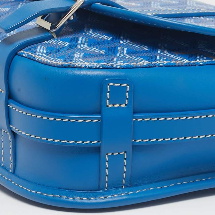 Pre Owned Goyard Blue Goyardine Coated Canvas and Leather Belvedere PM Bag