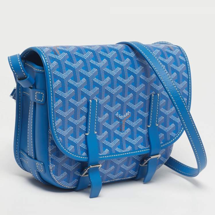 Pre Owned Goyard Blue Goyardine Coated Canvas and Leather Belvedere PM Bag