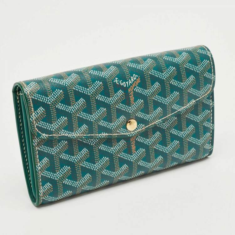 Pre Owned Goyard Green Goyardine Coated Canvas Double Flap Continental Wallet