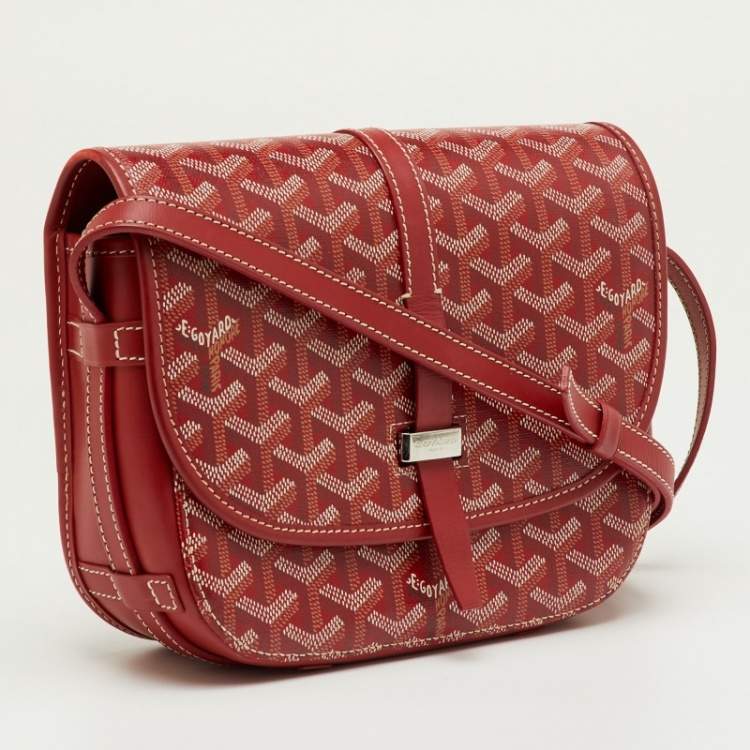 Pre Owned Goyard Red Belvedere II PM Goyardine Coated Canvas and Leather Saddle Bag