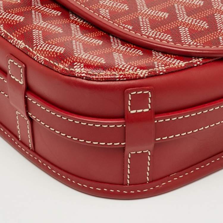 Pre Owned Goyard Red Belvedere II PM Goyardine Coated Canvas and Leather Saddle Bag