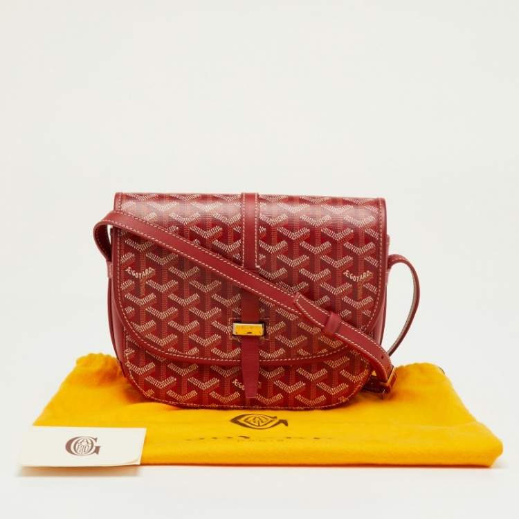 Pre Owned Goyard Red Belvedere II PM Goyardine Coated Canvas and Leather Saddle Bag