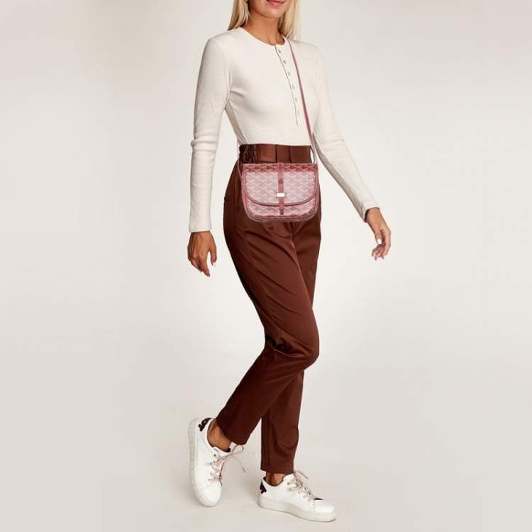 Pre Owned Goyard Red Belvedere II PM Goyardine Coated Canvas and Leather Saddle Bag