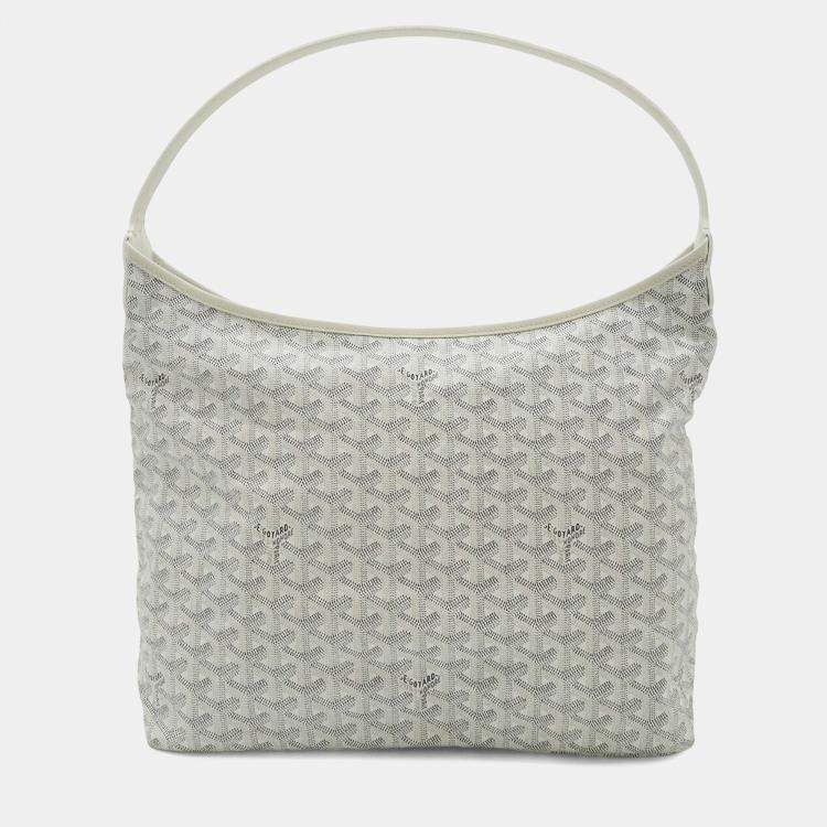 Pre Owned Goyard Boheme Hobo Bag Shoulder Coated Canvas Leather White Gray