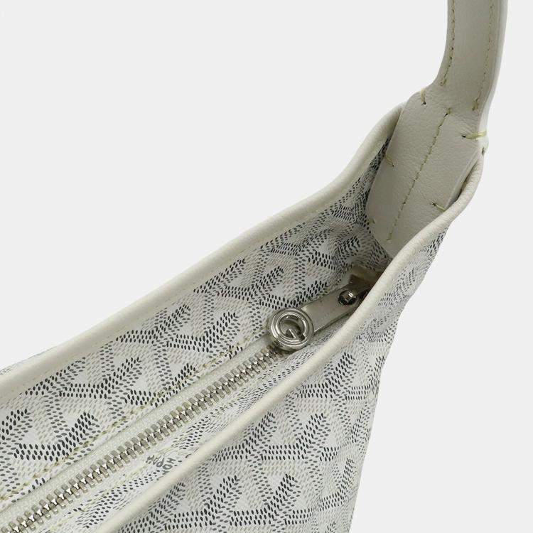 Pre Owned Goyard Boheme Hobo Bag Shoulder Coated Canvas Leather White Gray
