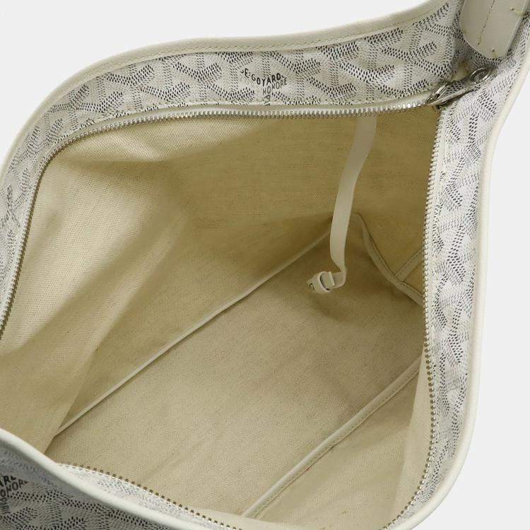 Pre Owned Goyard Boheme Hobo Bag Shoulder Coated Canvas Leather White Gray