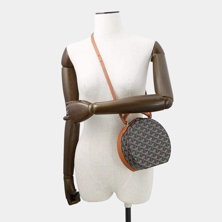 Pre Owned Goyard Hat Box And Alto Trunk Bag Black/Natural Goyardine Canvas Cervon Calf Leather