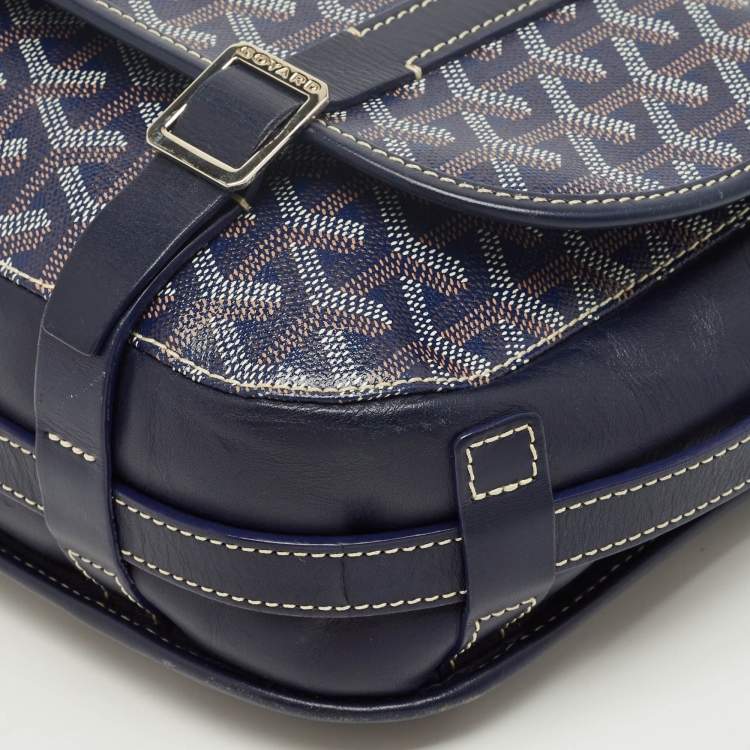 Pre Owned Goyard Navy Blue Goyardine Coated Canvas Belvedere MM Saddle Bag