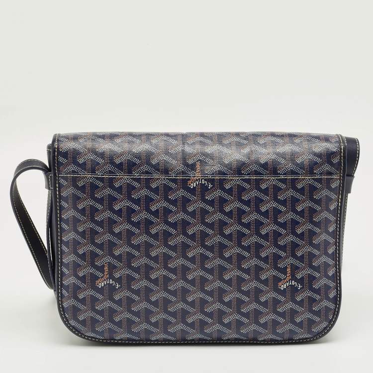 Pre Owned Goyard Navy Blue Goyardine Coated Canvas Belvedere MM Saddle Bag