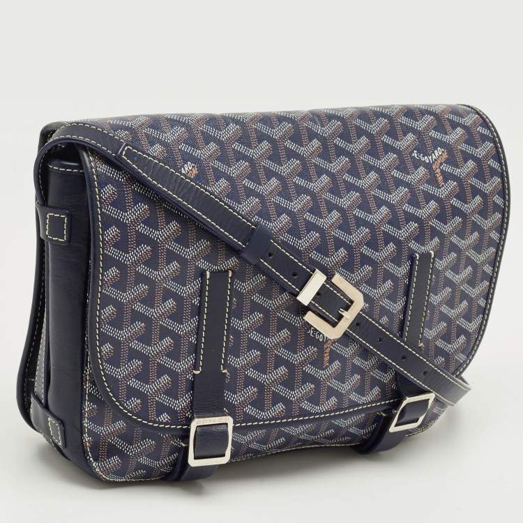 Pre Owned Goyard Navy Blue Goyardine Coated Canvas Belvedere MM Saddle Bag