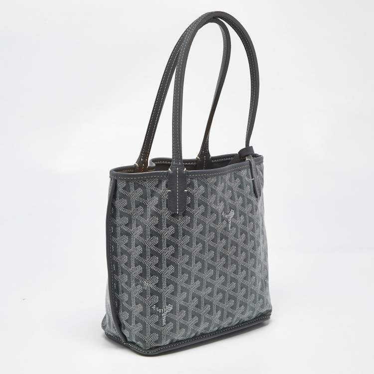 Pre Owned Goyard Grey Goyardine Coated Canvas and Leather Mini Reversible Anjou Tote