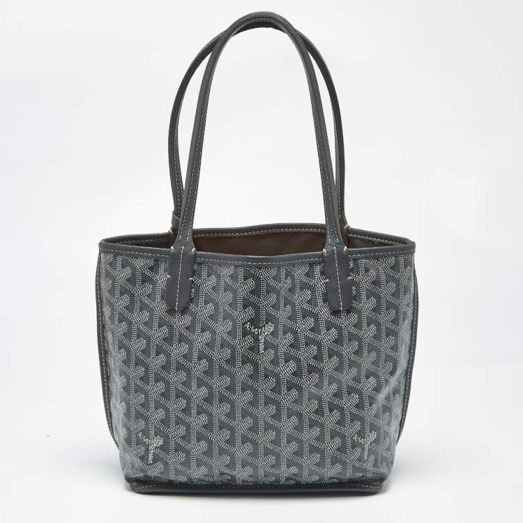 Pre Owned Goyard Grey Goyardine Coated Canvas and Leather Mini Reversible Anjou Tote