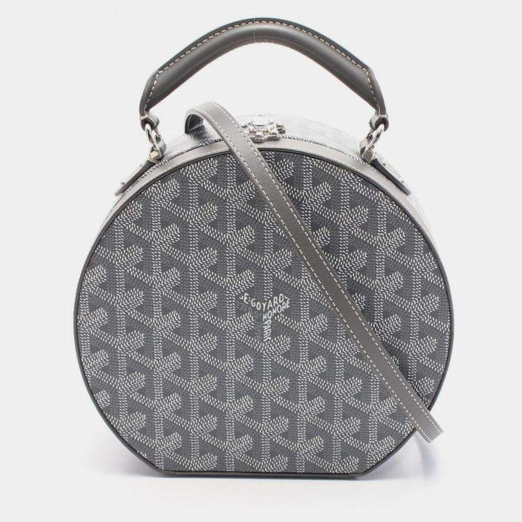 Pre Owned Goyard Hat Box Alto Trunk Gray White Canvas Leather Shoulder Bag