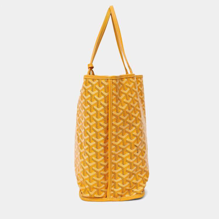 Pre Owned Goyard 2019 Yellow Goyardine Coated Canvas Reversible Anjou GM Tote With Pouch
