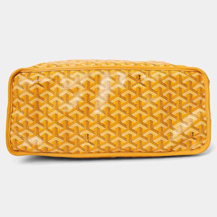 Pre Owned Goyard 2019 Yellow Goyardine Coated Canvas Reversible Anjou GM Tote With Pouch