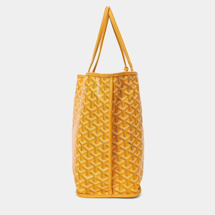 Pre Owned Goyard 2019 Yellow Goyardine Coated Canvas Reversible Anjou GM Tote With Pouch