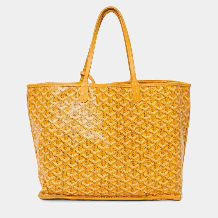Pre Owned Goyard 2019 Yellow Goyardine Coated Canvas Reversible Anjou GM Tote With Pouch