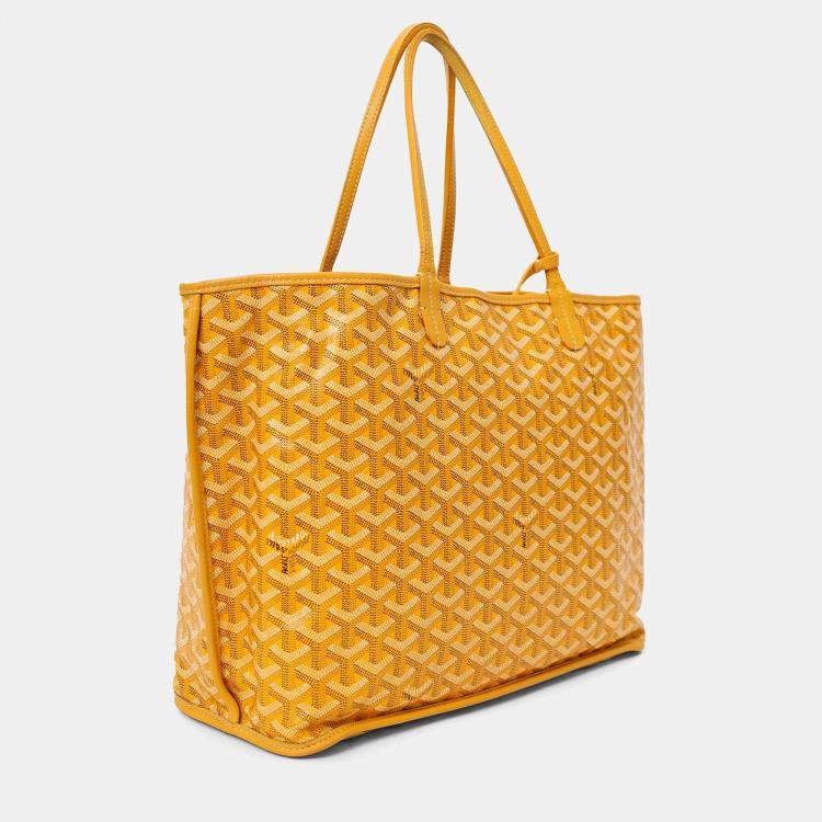 Pre Owned Goyard 2019 Yellow Goyardine Coated Canvas Reversible Anjou GM Tote With Pouch
