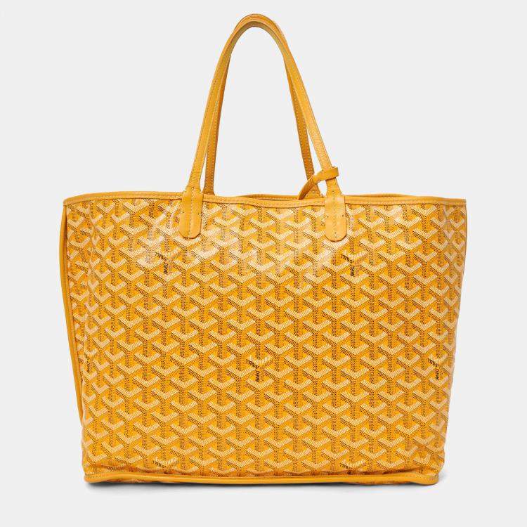Pre Owned Goyard 2019 Yellow Goyardine Coated Canvas Reversible Anjou GM Tote With Pouch