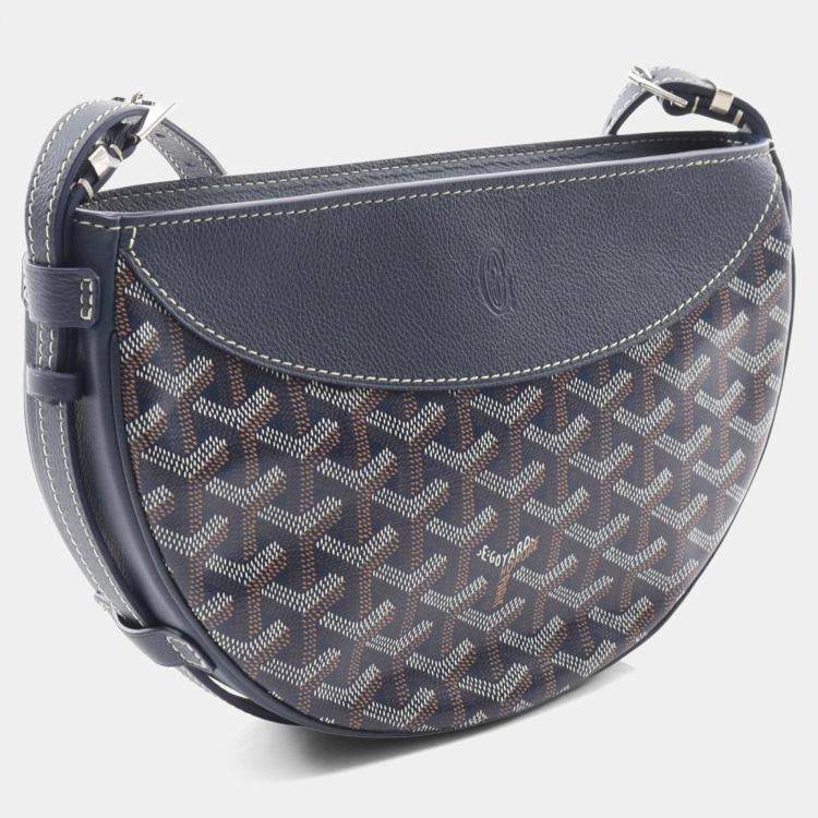 Pre Owned Goyard Hirondelle Shoulder Bag Pvc-Coated Canvas And Leather Navy Blue
