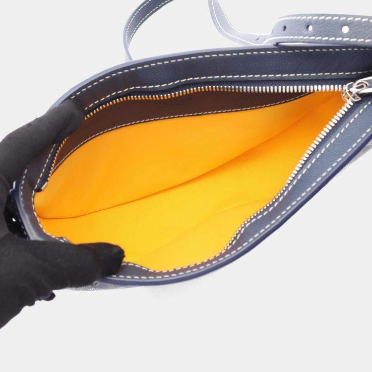 Pre Owned Goyard Hirondelle Shoulder Bag Pvc-Coated Canvas And Leather Navy Blue