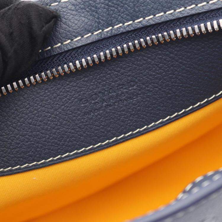 Pre Owned Goyard Hirondelle Shoulder Bag Pvc-Coated Canvas And Leather Navy Blue