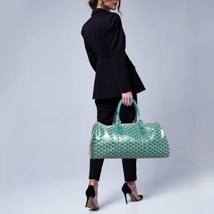 مملوكة مسبقًا Goyard Boston 45 Green Goyardine Coated Canvas and Leather Duffel Bag