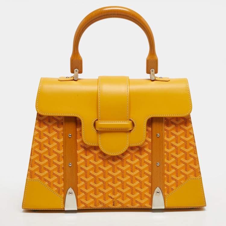 Pre Owned Goyard Saigon MM Yellow Goyardine Coated Canvas and Leather Top Handle Bag