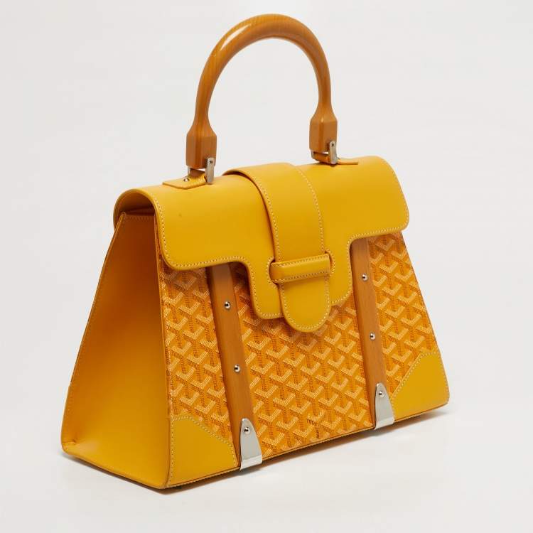 Pre Owned Goyard Saigon MM Yellow Goyardine Coated Canvas and Leather Top Handle Bag