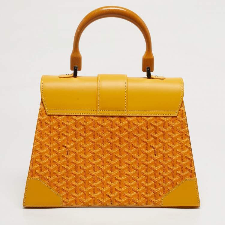 Pre Owned Goyard Saigon MM Yellow Goyardine Coated Canvas and Leather Top Handle Bag