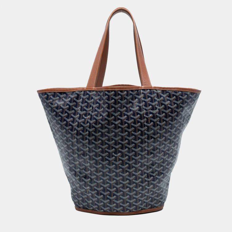 Pre Owned Goyard Blue Goyardine Reversible Belharra Tote
