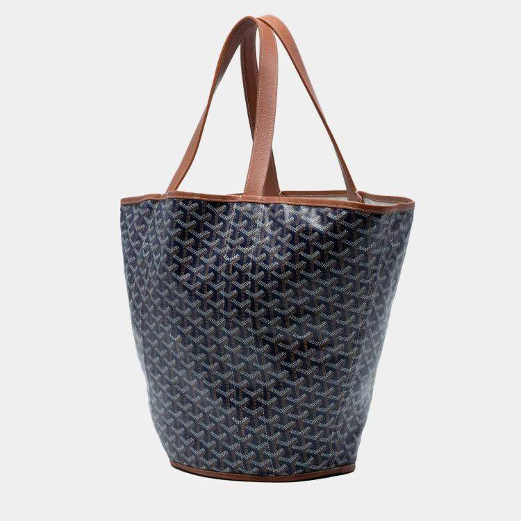 Pre Owned Goyard Blue Goyardine Reversible Belharra Tote