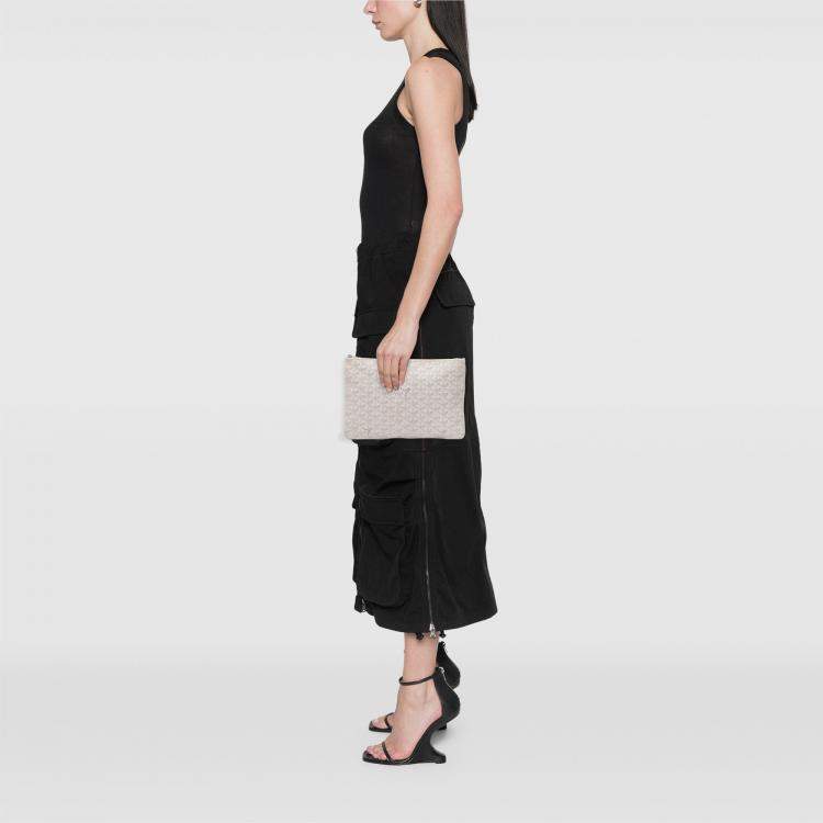 Pre Owned Goyard White Goyardine Senat MM