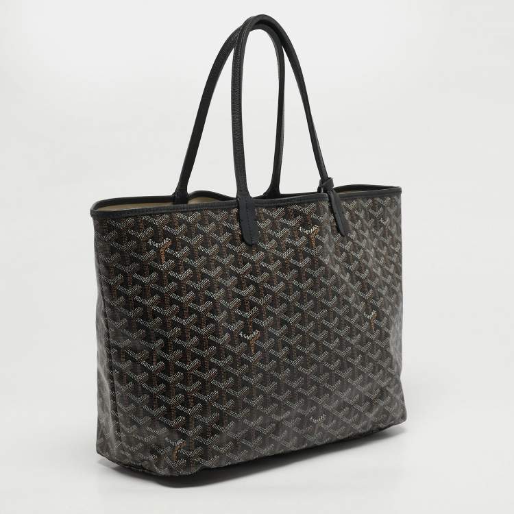 Pre Owned Goyard Saint Louis PM Black Coated Canvas and Leather Tote