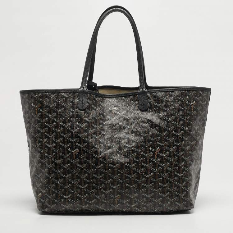 Pre Owned Goyard Saint Louis PM Black Coated Canvas and Leather Tote