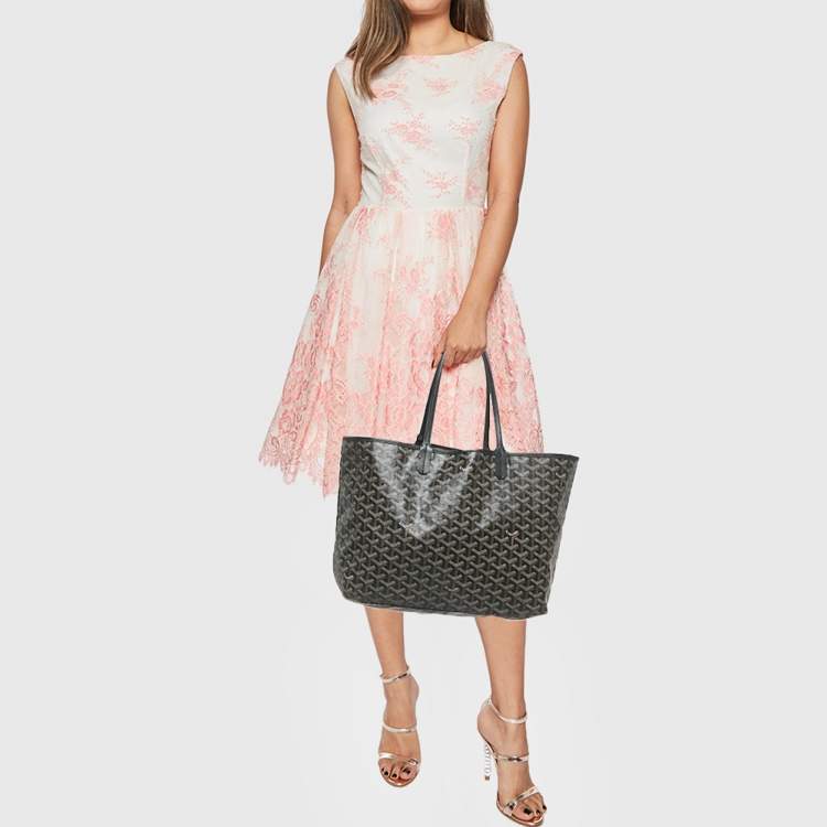 Pre Owned Goyard Saint Louis PM Black Coated Canvas and Leather Tote