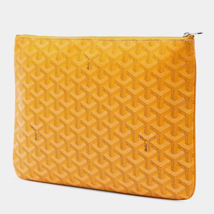 Pre Owned Goyard Yellow Goyardine Senat MM Clutche 