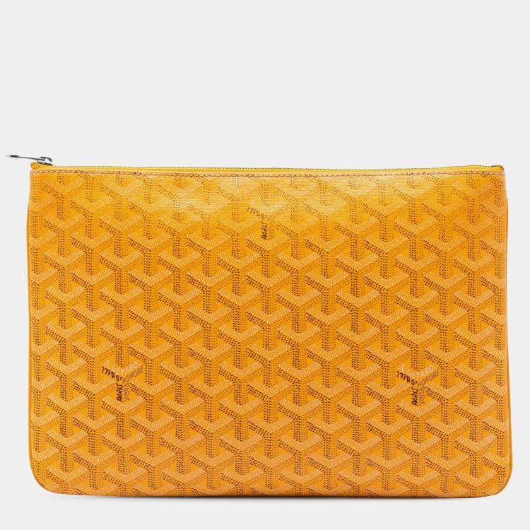 Pre Owned Goyard Yellow Goyardine Senat MM Clutche 