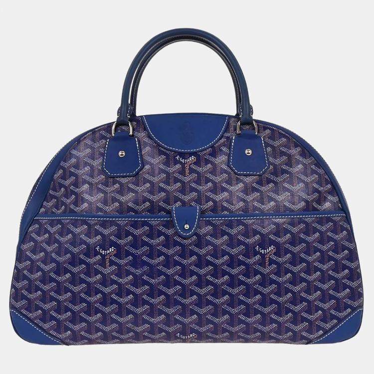 Pre Owned Goyard Saint Jeanne GM Blue Goyardine Canvas Top Handle Bag